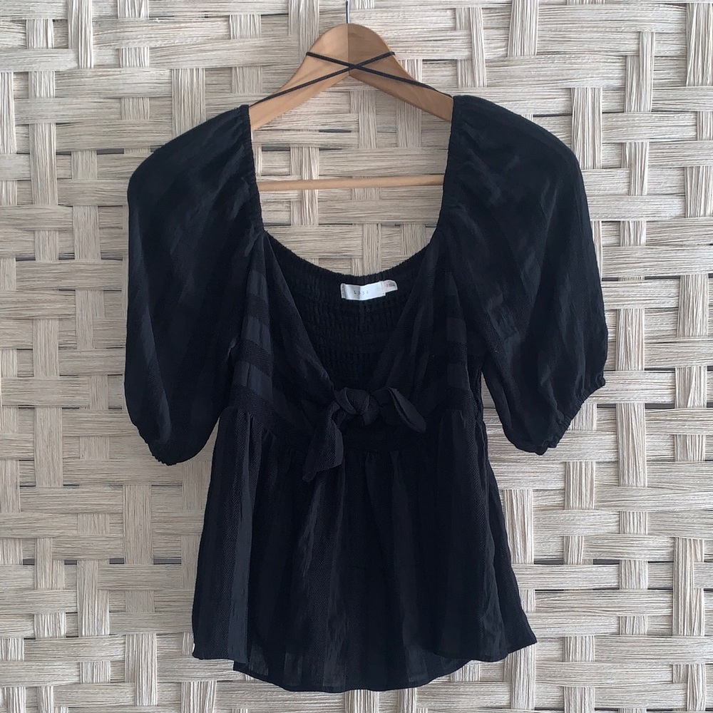 Bohme x LUSH Bennett Peplum Top Black V-Neck Bow Blouse - Small - NWOT